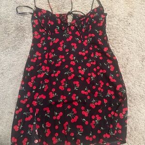 Cherry Print Black Dress